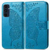 For Samsung Galaxy A16 5G & 4G Case - Embossed Flower Butterfly, Folio Wallet PU Leather Cover, Stand, Blue | iCoverLover.com.au