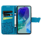 For Samsung Galaxy A16 5G & 4G Case - Embossed Flower Butterfly, Folio Wallet PU Leather Cover, Stand, Blue | iCoverLover.com.au