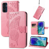 For Samsung Galaxy A16 5G & 4G Case - Embossed Flower Butterfly, Folio Wallet PU Leather Cover, Stand, Pink | iCoverLover.com.au