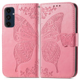 For Samsung Galaxy A16 5G & 4G Case - Embossed Flower Butterfly, Folio Wallet PU Leather Cover, Stand, Pink | iCoverLover.com.au
