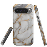 For Google Pixel 9 Pro XL Case Tough Protective Cover, Gold White Marble Engrave | iCoverLover Australia
