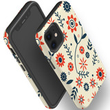 For iPhone 12 mini Case, Protective Back Cover, Flowers Pattern orange blue | iCoverLover Australia
