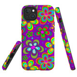 For iPhone 15 Plus Tough Case Compatible with MagSafe, Purple Floral Design | iCoverLover Australia