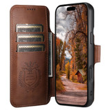 For iPhone 17 Case Leather Flip Wallet Cover Stand Compatible with MagSafe Brown | iCoverLover Australia