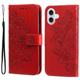 For iPhone 17 Wallet Case - Protective Embossed Floral PU Leather Cover, Red | iCoverLover Australia