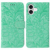For iPhone 17 Wallet Case - Elegant Lace Flower PU Leather Folio Cover, Green | iCoverLover Australia