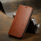 For iPhone 17 Case, Fierre Shann Genuine Cowhide Leather Wallet Cover, Brown | iCoverLover Australia