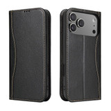 For iPhone 17 Pro Case, Fierre Shann Genuine Cowhide Leather Wallet Cover, Black | iCoverLover Australia