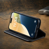 For iPhone 16 Case, Fierre Shann Genuine Cowhide Leather Wallet Cover, Black | iCoverLover Australia