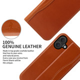 For iPhone 16 Case, Fierre Shann Genuine Cowhide Leather Wallet Cover, Brown | iCoverLover Australia