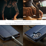 For iPhone 16 Case, Leather, Flip Wallet Folio Cover, Stand, Blue | iCoverLover Australia