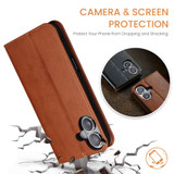 For iPhone 16 Case, Leather, Flip Wallet Folio Cover, Stand, Brown | iCoverLover Australia