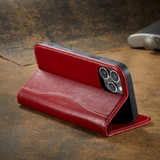 For iPhone 16 Pro Case, Fierre Shann Genuine Cowhide Leather Wallet Cover, Red | iCoverLover Australia