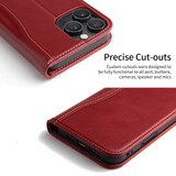 For iPhone 16 Pro Case, Fierre Shann Genuine Cowhide Leather Wallet Cover, Red | iCoverLover Australia