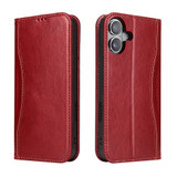 For iPhone 16 Plus Case, Fierre Shann Genuine Cowhide Leather Wallet Cover, Red | iCoverLover Australia