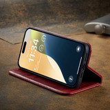 For iPhone 16 Plus Case, Fierre Shann Genuine Cowhide Leather Wallet Cover, Red | iCoverLover Australia