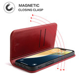 For iPhone 16 Plus Case, Fierre Shann Genuine Cowhide Leather Wallet Cover, Red | iCoverLover Australia