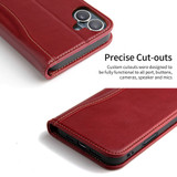 For iPhone 16 Plus Case, Fierre Shann Genuine Cowhide Leather Wallet Cover, Red | iCoverLover Australia