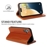 For iPhone 16 Plus Case, Fierre Shann Genuine Cowhide Leather Wallet Cover, Brown | iCoverLover Australia