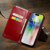 For iPhone 16 Pro Max Case, Fierre Shann Genuine Cowhide Leather Wallet Cover, Red | iCoverLover Australia