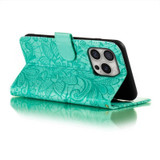 For iPhone 16 Pro Case, Floral Lace Pattern PU Leather Wallet Cover, Green | iCoverLover Australia