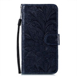 For iPhone 16 Pro Case, Floral Lace Pattern PU Leather Wallet Cover, Dark Blue | iCoverLover Australia