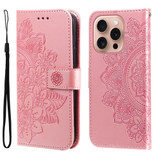 For iPhone 16 Pro Case, Flower Mandala PU Leather Folio Wallet Cover, Rose Gold | iCoverLover Australia