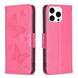 For iPhone 16 Pro Max Case, Butterfly Emboss Folio PU Leather Wallet Cover, Rose Red | iCoverLover Australia