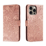 For iPhone 16 Pro Max Case, Floral Lace Pattern PU Leather Wallet Cover, Rose Gold | iCoverLover Australia
