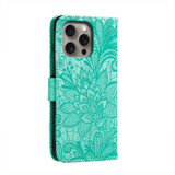 For iPhone 16 Pro Max Case, Floral Lace Pattern PU Leather Wallet Cover, Green | iCoverLover Australia