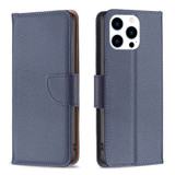 For iPhone 16 Pro Case, Lychee Texture Folio PU Leather Wallet Cover, Blue | iCoverLover Australia