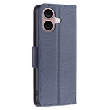 For iPhone 16 Plus Case, Lychee Texture Folio PU Leather Wallet Cover, Blue | iCoverLover Australia