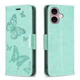 For iPhone 16 Plus Case, Butterfly Emboss Folio PU Leather Wallet Cover, Green | iCoverLover Australia
