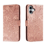 For iPhone 16 Plus Case, Floral Lace Pattern PU Leather Wallet Cover, Rose Gold | iCoverLover Australia