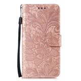 For iPhone 16 Plus Case, Floral Lace Pattern PU Leather Wallet Cover, Rose Gold | iCoverLover Australia