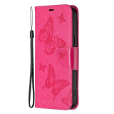 For iPhone 16 Case, Butterfly Emboss Folio PU Leather Wallet Cover, Rose Red | iCoverLover Australia
