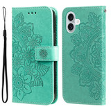 For iPhone 16 Plus Case, Flower Mandala PU Leather Folio Wallet Cover, Green | iCoverLover Australia