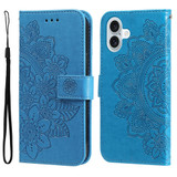 For iPhone 16 Plus Case, Flower Mandala PU Leather Folio Wallet Cover, Blue | iCoverLover Australia