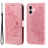 For iPhone 16 Case, Flower Mandala PU Leather Folio Wallet Cover, Rose Gold | iCoverLover Australia