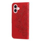 For iPhone 16 Case, Flower Mandala PU Leather Folio Wallet Cover, Red | iCoverLover Australia