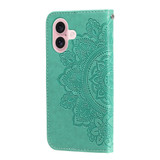 For iPhone 16 Case, Flower Mandala PU Leather Folio Wallet Cover, Green | iCoverLover Australia