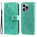 For iPhone 16 Pro Max Case, Flower Mandala PU Leather Folio Wallet Cover, Green | iCoverLover Australia