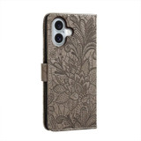 For iPhone 16 Case, Floral Lace Pattern PU Leather Wallet Cover, Grey | iCoverLover Australia