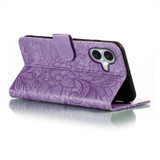 For iPhone 16 Case, Floral Lace Pattern PU Leather Wallet Cover, Purple | iCoverLover Australia