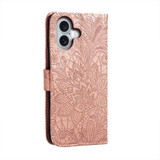 For iPhone 16 Case, Floral Lace Pattern PU Leather Wallet Cover, Rose Gold | iCoverLover Australia