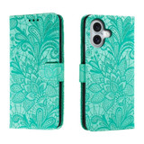For iPhone 16 Case, Floral Lace Pattern PU Leather Wallet Cover, Green | iCoverLover Australia