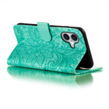 For iPhone 16 Case, Floral Lace Pattern PU Leather Wallet Cover, Green | iCoverLover Australia