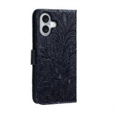 For iPhone 16 Case, Floral Lace Pattern PU Leather Wallet Cover, Dark Blue | iCoverLover Australia