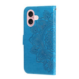 For iPhone 16 Case, Flower Mandala PU Leather Folio Wallet Cover, Blue | iCoverLover Australia
