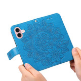 For iPhone 16 Case, Flower Mandala PU Leather Folio Wallet Cover, Blue | iCoverLover Australia